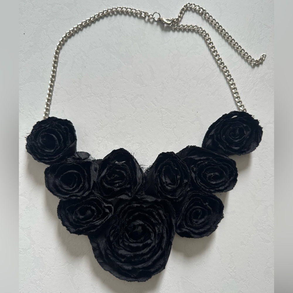 Black Fabric Floral Necklace